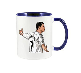 MEC Cristiano Ronaldo Coffee Mug with Dark Blue Handle 11oz CR7 Tea Cup Gift For Him