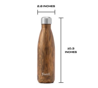 S’well Stainless Steel Water Bottle-17 Teakwood Triple-Layered Vacuum-Insulated Containers Keeps Drinks Cold for 36 Hours and Hot for 18, 17 fl oz