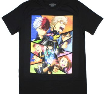 My Hero Academia Shirt Men’s Character Poster T-Shirt, Black, S
