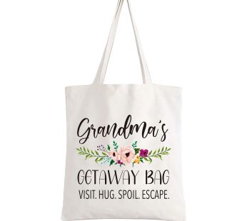 YouFangworkshop Grandma’s Gift from Granddaughter or Grandson, Reusable Cotton Canvas Tote Bag, Grandma’s Getaway Bag for Grandmother Mother’s Day Christmas Birthday Gift