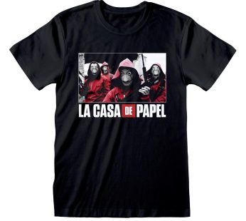 Popgear La Casa de Papel Geld Heist Gruppenfoto-T-Shirt for Men, Black