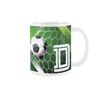 Football Letter D Mug – White Initial Personalised Alphabet Tea Coffee Gift Mug Present
