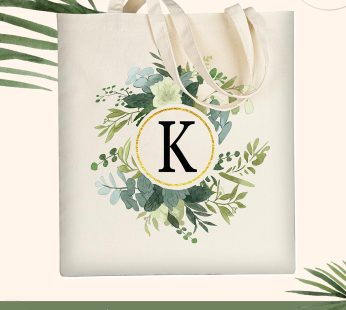 AUSVKAI Canvas Tote Bag for Women, Cute Aesthetic Leaf Initial Trendy Cotton Reusable Personalized Birthday Bags