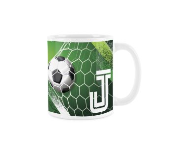Football Letter J Mug – White Initial Personalised Alphabet Tea Coffee Gift Mug Present