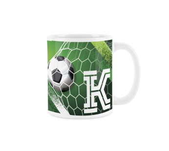 Football Letter K Mug – White Initial Personalised Alphabet Tea Coffee Gift Mug Present