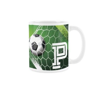 Football Letter P Mug – White Initial Personalised Alphabet Tea Coffee Gift Mug Present