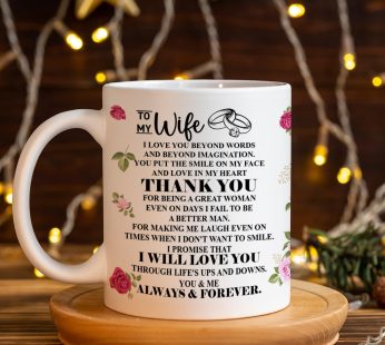 QVUXZ Wife Coffee Mug Gift, I Love You Beyond Words & Beyond Imagination, Romantic Mug Gifts for Her Wife Wifey from Husband, Christmas Birthday Valentines Gift, Ceramic 11oz