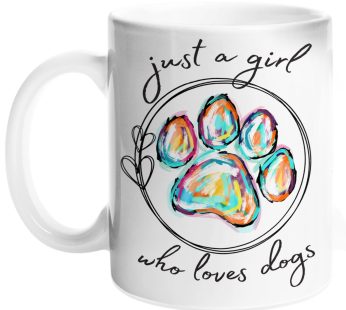 Posify Just A Girl Who Loves Dogs Coffee Mug 11Oz – Dog Mom Gift for Women Wife, Mothers Day Valentines Day Birthday Gifts for Dog Lovers, Gifts for Pet Owners, Gifts for Mom From Daughter Son Husband