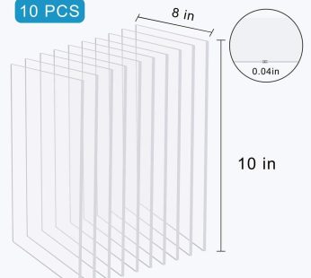 10 Pieces Transparent Clear Acrylic Sheets 0.04 inch Thick for Picture Frame Glass Replacement, Table Signs, Calligraphy and Painting (8 inch x 10 inch)