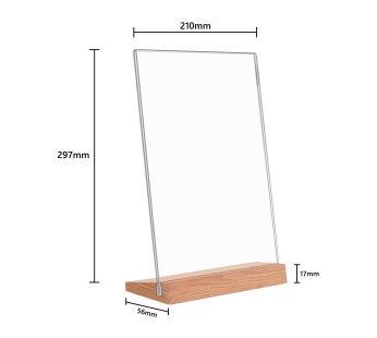 A4 Acrylic Sign Holder Wood, 3 Pack Display Stands Double Sided Menu Holder for Tables, Counter Poster Sign Display Stand
