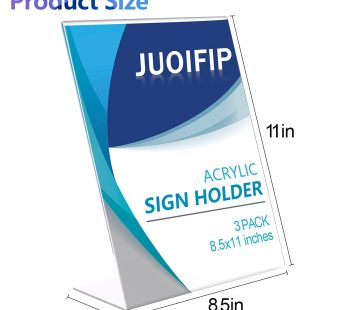 3 Pack Acrylic Sign Holder, 8.5×11 inches Sign Holders Plastic Paper Stand, Slant Back Sign Holder Clear Plastic Display Holder, Table-top Sign Holder Perfect for Office