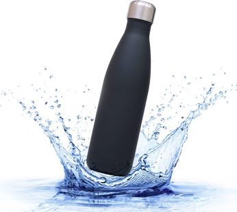 Stainless Steel Water Bottle – Leak-proof & Thermal Insulated Water Bottle Keeps Drinks Hot or Cold for up to 18 Hours – Carbonated (Black, 0.5L)