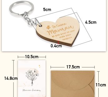 French Keychain Gift Mom Gift Ideas Original Mom Birthday Gifts Mother’s Day from Son Daughter Keychain Heart Wood Woman-Engraving Front and Back, Wood Color